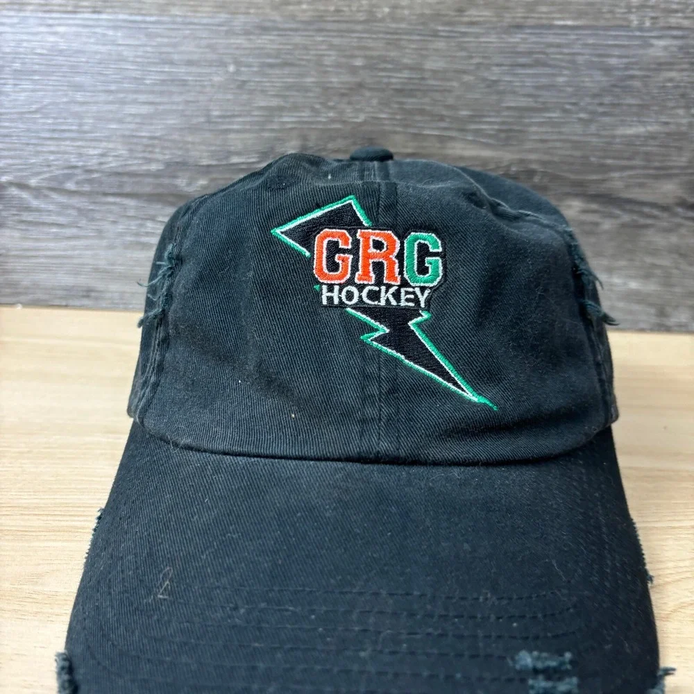 Grand Rapids Griffins Hat Cap Strap Back Womens Black Distressed‎ Adjustable